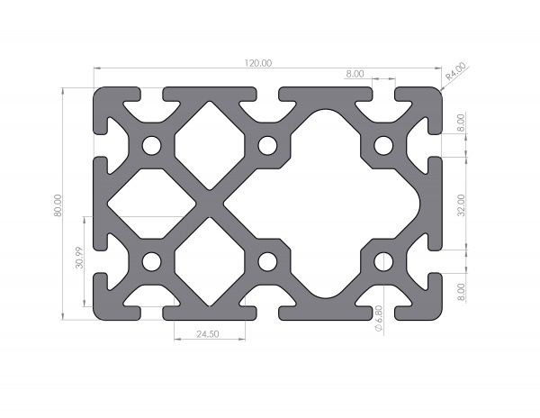 Aluminiumprofil 120x80 Schwer Nut 8 I-Typ